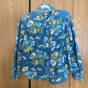 Liz Claiborne Blue Floral Denim Shirt
